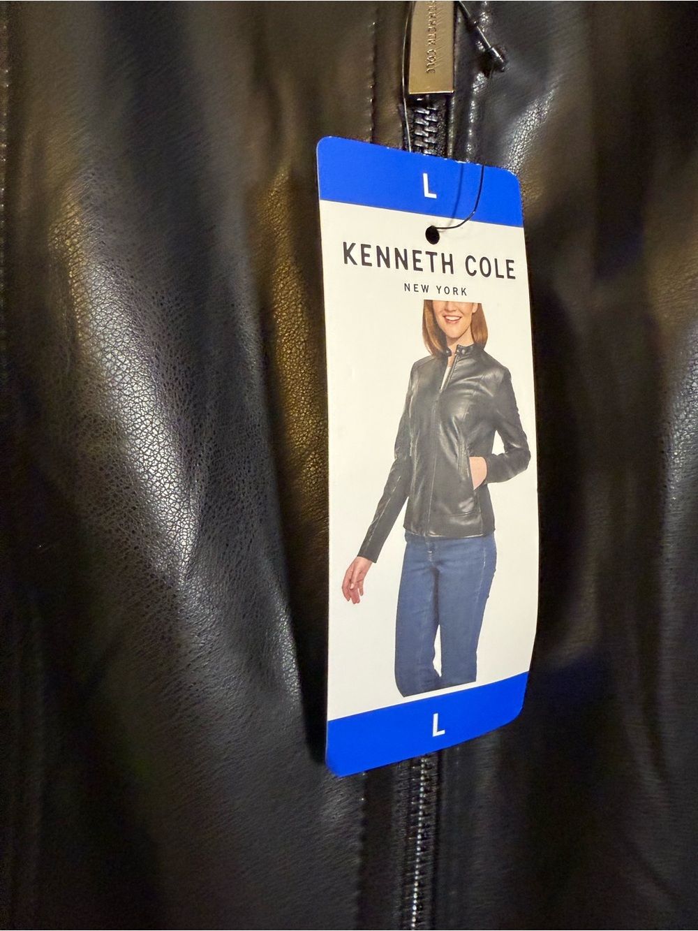 Kenneth Cole Black Mixed Media Faux Leather Moto Jacket sz L - Picture 4 of 4